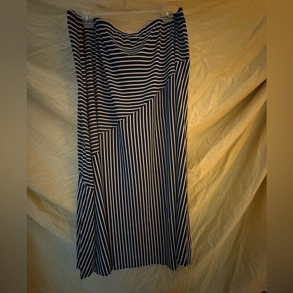 Susan Graver Asymmetrical Black and White Striped Skirt